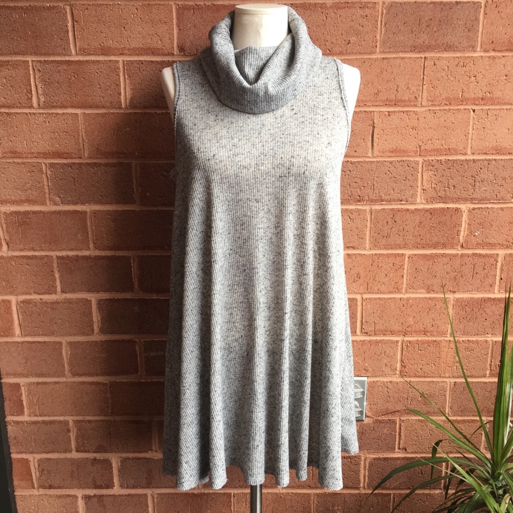 BDG Sleeveless Ribbed Gray Marled Cowl Neck Dress